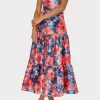 Cocktail Dresses-MILLY Hayden Watercolor Poppy Jacquard Dress Red Multi