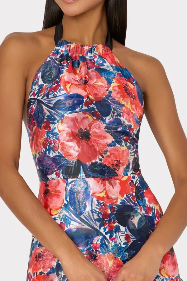 Cocktail Dresses-MILLY Hayden Watercolor Poppy Jacquard Dress Red Multi