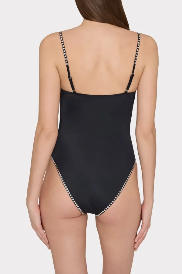 Jumpsuits & Rompers-MILLY Heat Set Embellishment Underwire One Piece Black