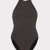 Jumpsuits & Rompers-MILLY Jackie Textured Waves Halter One Piece Black
