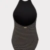 One Piece Swimsuits-MILLY Jackie Textured Waves Halter One Piece Black