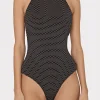 Jumpsuits & Rompers-MILLY Jackie Textured Waves Halter One Piece Black