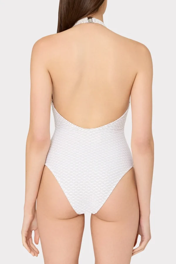 One Piece Swimsuits-MILLY Jackie Textured Waves Halter One Piece White