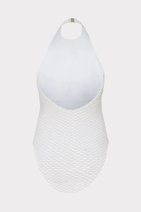 One Piece Swimsuits-MILLY Jackie Textured Waves Halter One Piece White