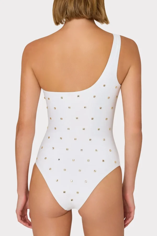 One Piece Swimsuits-MILLY Joni Diamond Heat Set One Shoulder One Piece White