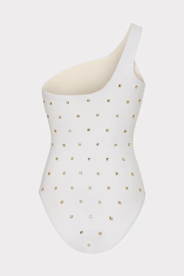 One Piece Swimsuits-MILLY Joni Diamond Heat Set One Shoulder One Piece White