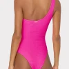 Jumpsuits & Rompers-MILLY Joni One Shoulder One Piece Neon Pink