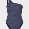 Jumpsuits & Rompers-MILLY Joni Textured Waves One Shoulder One Piece Navy