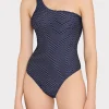Jumpsuits & Rompers-MILLY Joni Textured Waves One Shoulder One Piece Navy