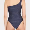 Jumpsuits & Rompers-MILLY Joni Textured Waves One Shoulder One Piece Navy