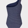 Jumpsuits & Rompers-MILLY Joni Textured Waves One Shoulder One Piece Navy