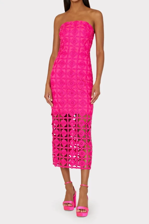 kait_tile_lace_dress_1-3.webp Day Dresses-MILLY Kait Tile Lace Dress Milly Pink