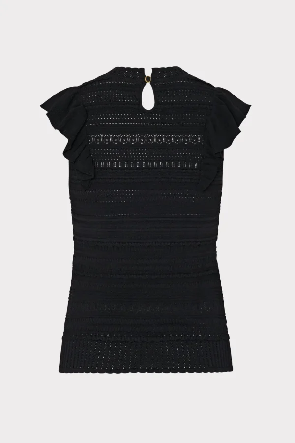 knit_pointelle_flutter_sl_3-2.webp Sweaters & Knits-MILLY Knit Pointelle Flutter Sleeve Top Black