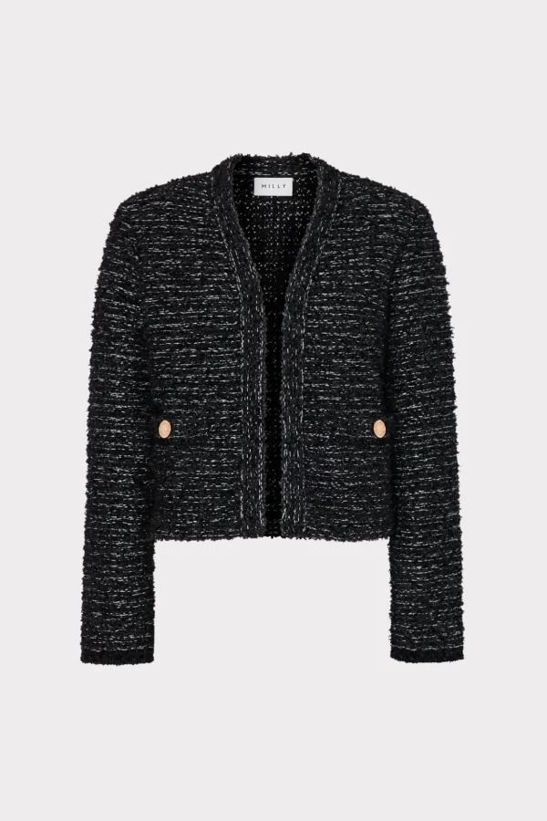 knit_textured_boucle_card_0-4.webp Sweaters & Knits-MILLY Knit Textured Boucle Cardigan Jacket Black Multi