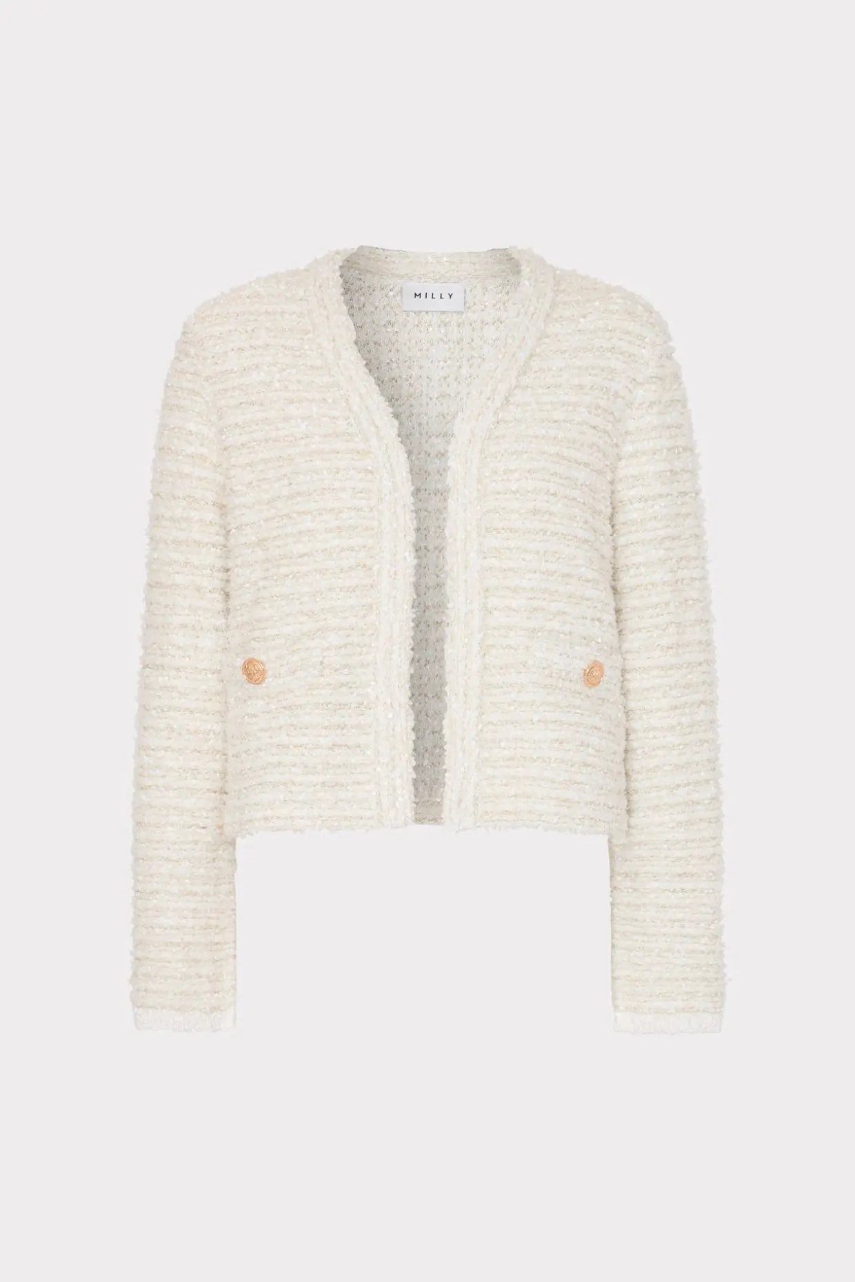 knit_textured_boucle_card_0.webp Coats & Jackets-MILLY Knit Textured Boucle Cardigan Jacket Ecru Multi
