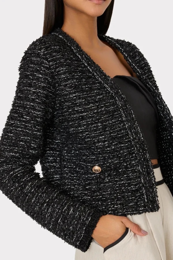 Coats & Jackets-MILLY Knit Textured Boucle Cardigan Jacket Black Multi