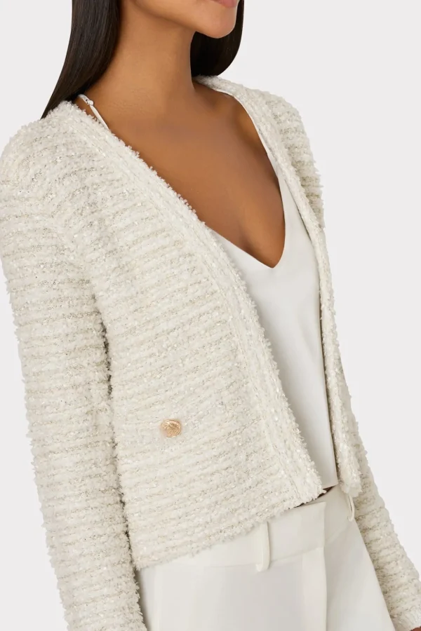 Coats & Jackets-MILLY Knit Textured Boucle Cardigan Jacket Ecru Multi