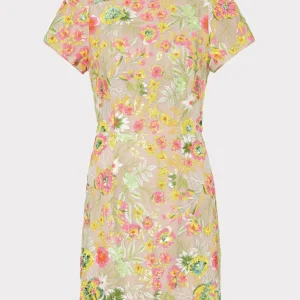 Mini Dresses-MILLY Kyla Botanical Petals Sequins Dress Green Multi