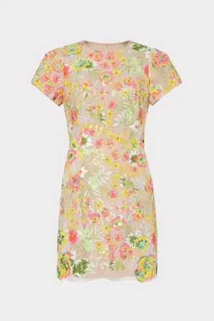kyla_botanical_petals_seq_0-3.webp Mini Dresses-MILLY Kyla Botanical Petals Sequins Dress Green Multi