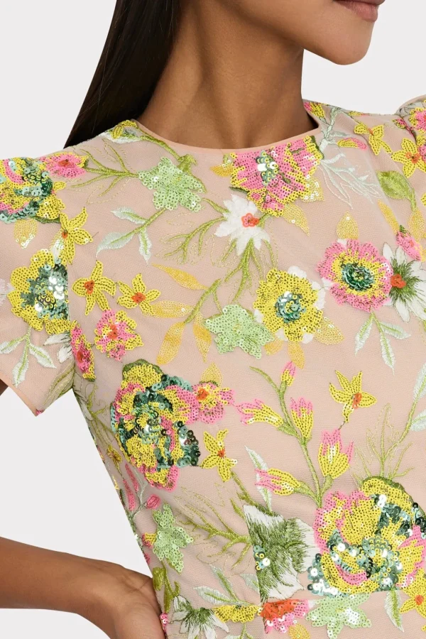 kyla_botanical_petals_seq_2.webp Jumpsuits & Rompers-MILLY Kyla Botanical Petals Sequins Dress Green Multi