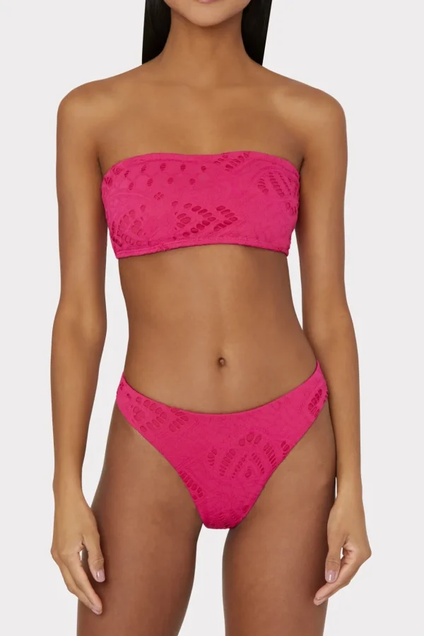 Bikinis-MILLY Lace Eyelet Bandeau Bikini Top Pink