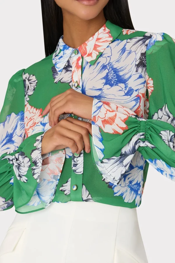 lacey_petals_in_bloom_blo_3-4.webp Tops-MILLY Lacey Petals In Bloom Blouse Green Multi