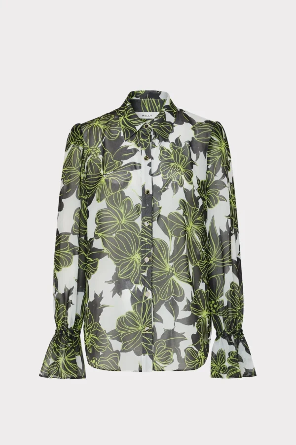 lacey_sea_of_petals_top_0-1.webp Tops-MILLY Lacey Sea Of Petals Top Chartreuse/Black