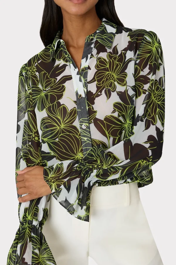 Jumpsuits & Rompers-MILLY Lacey Sea Of Petals Top Chartreuse/Black