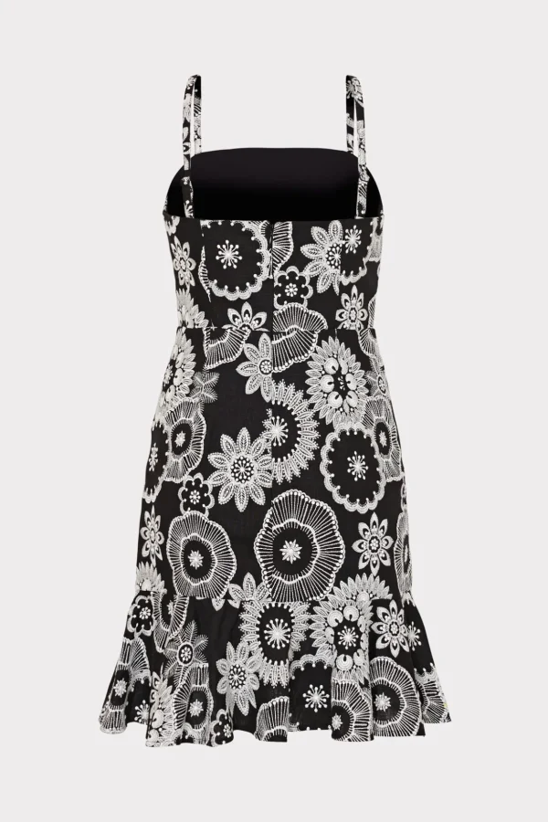 Sundresses-MILLY Linen Embroidered Dress Black/White