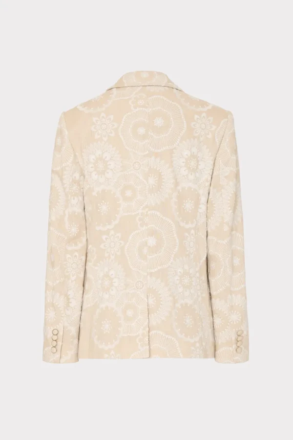 Blazers-MILLY Linen Embroidered Jacket Natural/Ecru