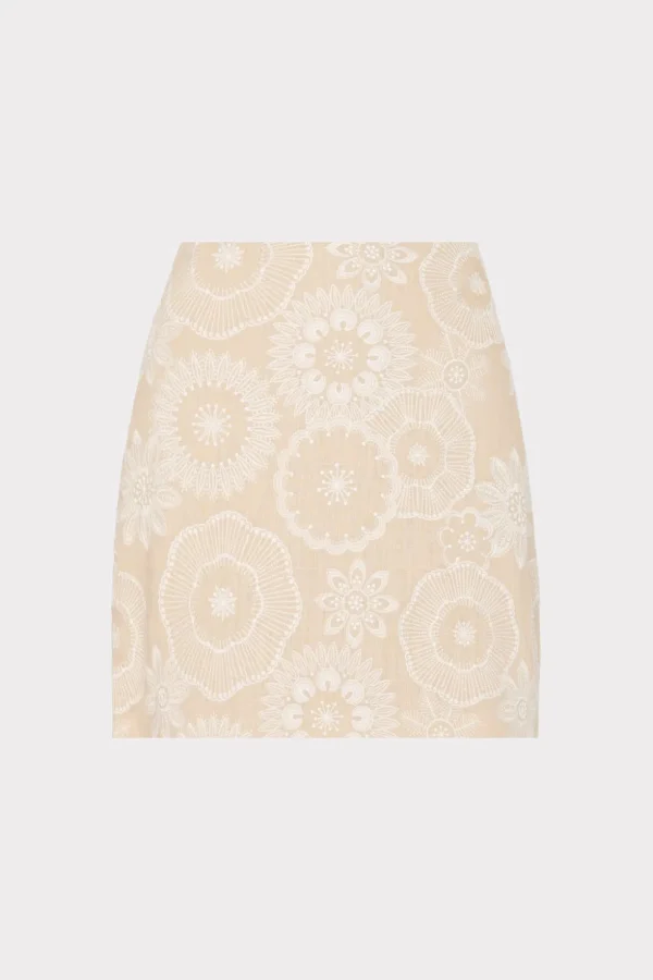 Skirts-MILLY Linen Embroidered Skirt Natural/Ecru