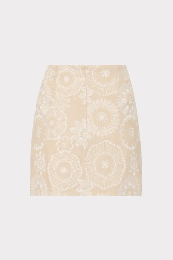 Skirts-MILLY Linen Embroidered Skirt Natural/Ecru