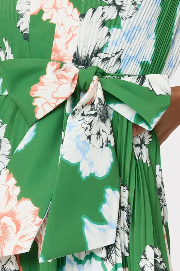 Cocktail Dresses-MILLY Liora Petals In Bloom Pleated Dress Green Multi