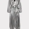 Maxi Dresses-MILLY Liora Pleated Lame Dress Silver