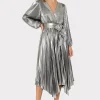 Maxi Dresses-MILLY Liora Pleated Lame Dress Silver