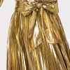 Maxi Dresses-MILLY Liora Pleated Lame Dress Gold
