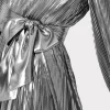 Maxi Dresses-MILLY Liora Pleated Lame Dress Silver