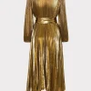 Maxi Dresses-MILLY Liora Pleated Lame Dress Gold