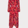 Jumpsuits & Rompers-MILLY Liora Windmill Floral Pleated Dress Red Multi