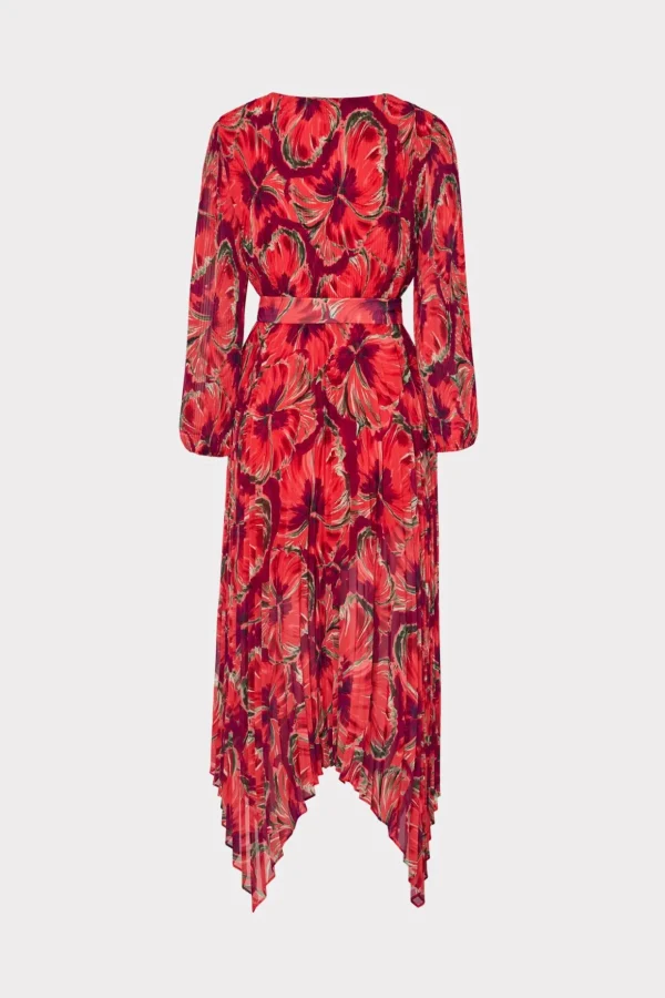 Jumpsuits & Rompers-MILLY Liora Windmill Floral Pleated Dress Red Multi