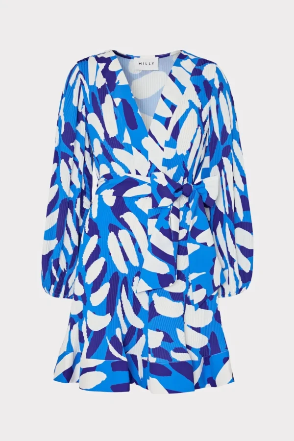 liv_brushstroke_pleated_d_0-1.webp Day Dresses-MILLY Liv Brushstroke Pleated Dress Blue Multi