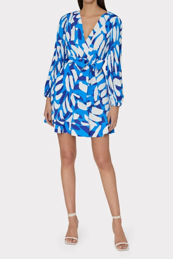 liv_brushstroke_pleated_d_1-1.webp Day Dresses-MILLY Liv Brushstroke Pleated Dress Blue Multi