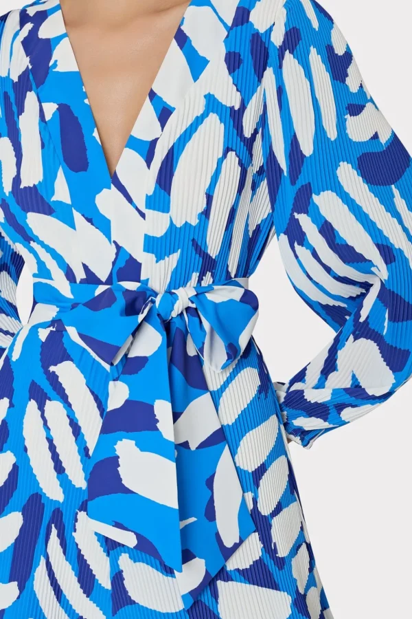 liv_brushstroke_pleated_d_2-1.webp Day Dresses-MILLY Liv Brushstroke Pleated Dress Blue Multi