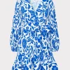 Mini Dresses-MILLY Liv Flowers Of Spain Pleated Dress Blue/White