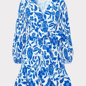 Mini Dresses-MILLY Liv Flowers Of Spain Pleated Dress Blue/White