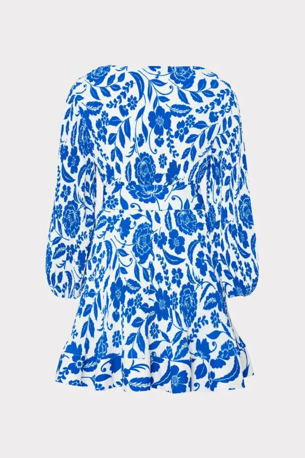 Mini Dresses-MILLY Liv Flowers Of Spain Pleated Dress Blue/White