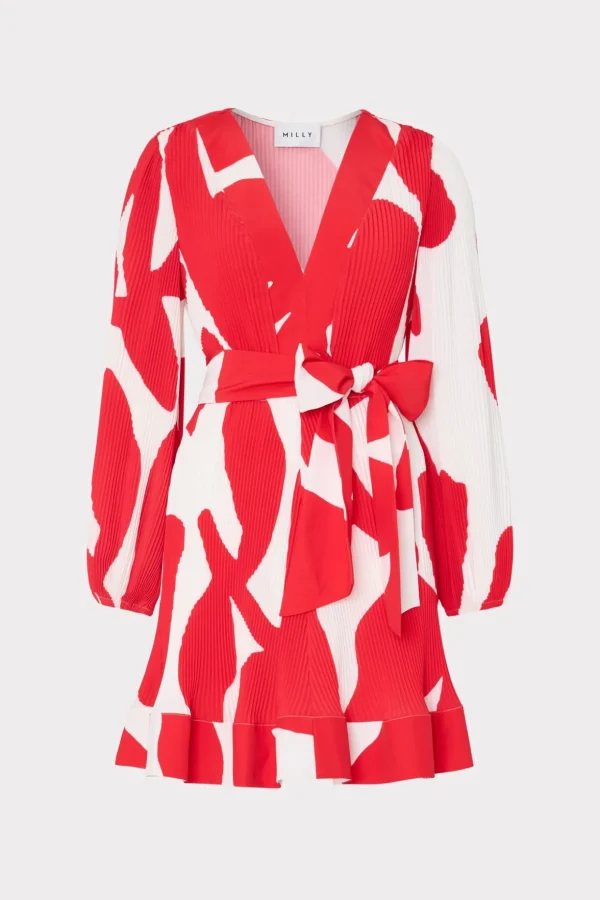 liv_grand_foliage_pleated_0-3.webp Mini Dresses-MILLY Liv Grand Foliage Pleated Dress Red/White