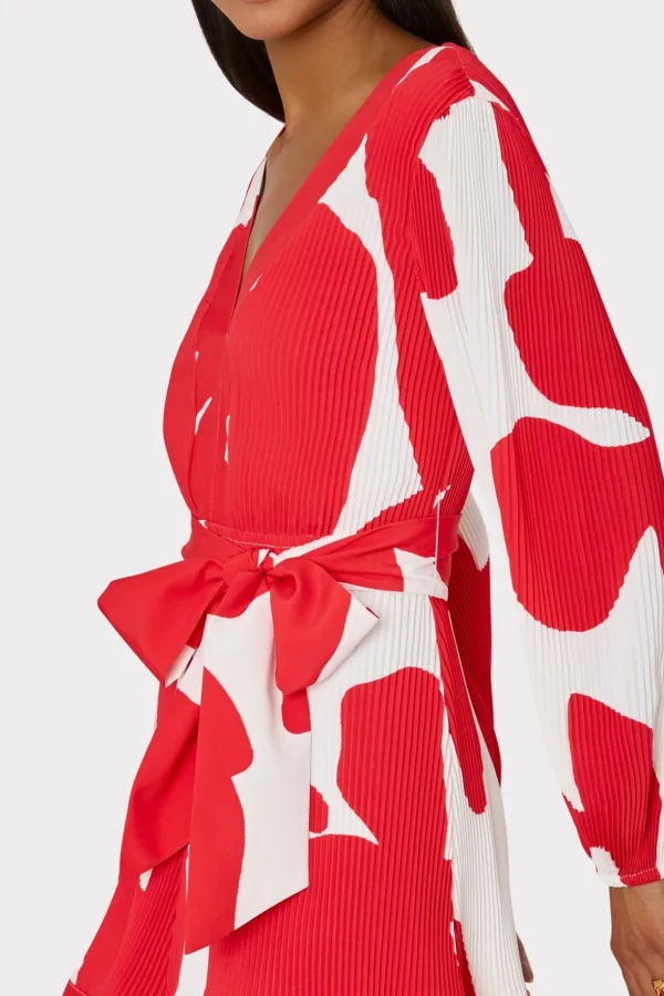 liv_grand_foliage_pleated_2-3.webp Mini Dresses-MILLY Liv Grand Foliage Pleated Dress Red/White