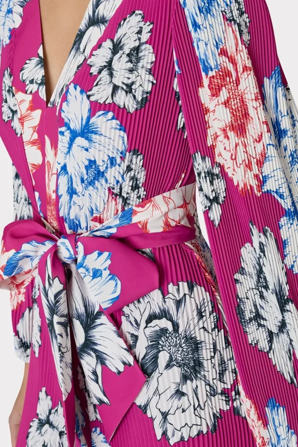 Mini Dresses-MILLY Liv Petals In Bloom Pleated Dress Pink Multi