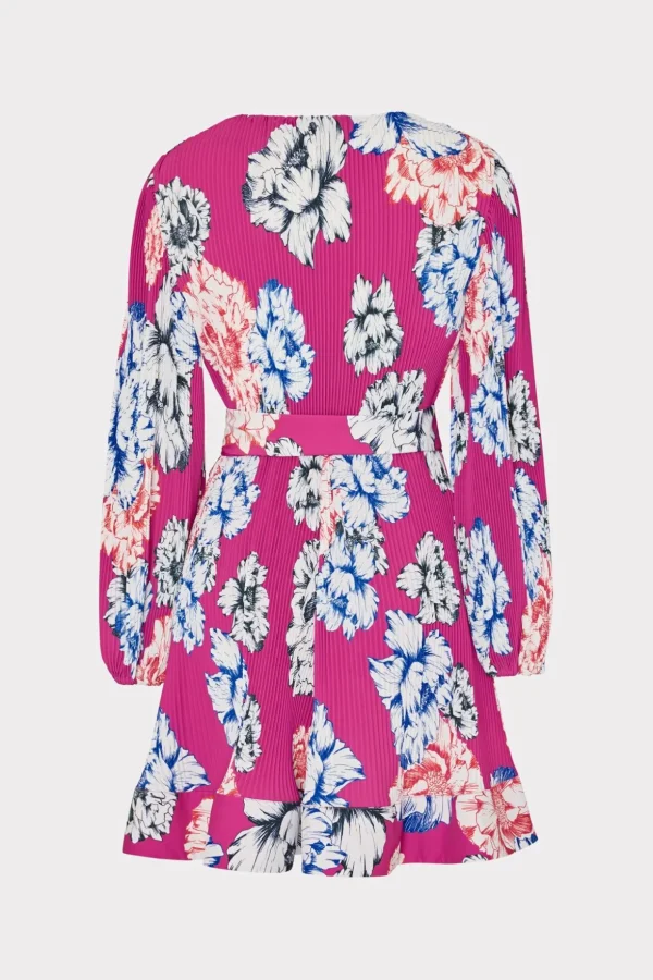 Day Dresses-MILLY Liv Petals In Bloom Pleated Dress Pink Multi